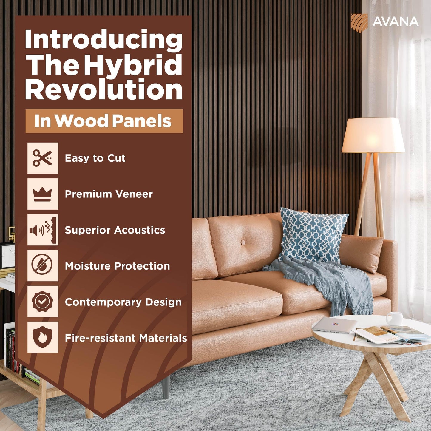 Avana Modern Acoustic Wood Wall Panels – 94.4x12.6 Inch Dark Walnut Acoustic Panels 1 PC – Wall Panels For Interior Wall Decor For Homes, Offices, Studios – Sturdy And Durable Wood Panels For Wall