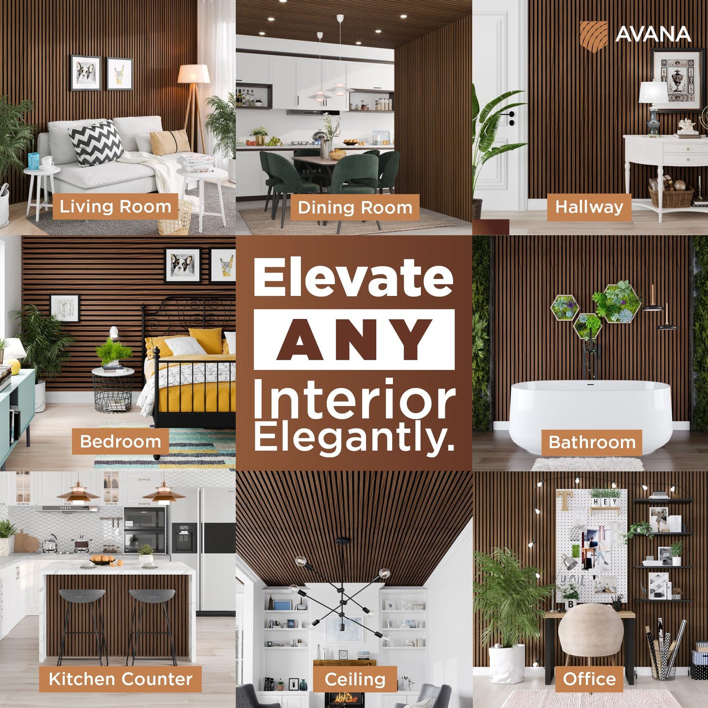 Avana Acoustic Wood Wall Panels – 94.4 x 12.6 Inch Rustic Walnut Acoustic Panels 2 PCs – Wall Panels For Interior Wall Decor For Homes, Offices, Studios – Sturdy and Durable Wood Panels For Wall