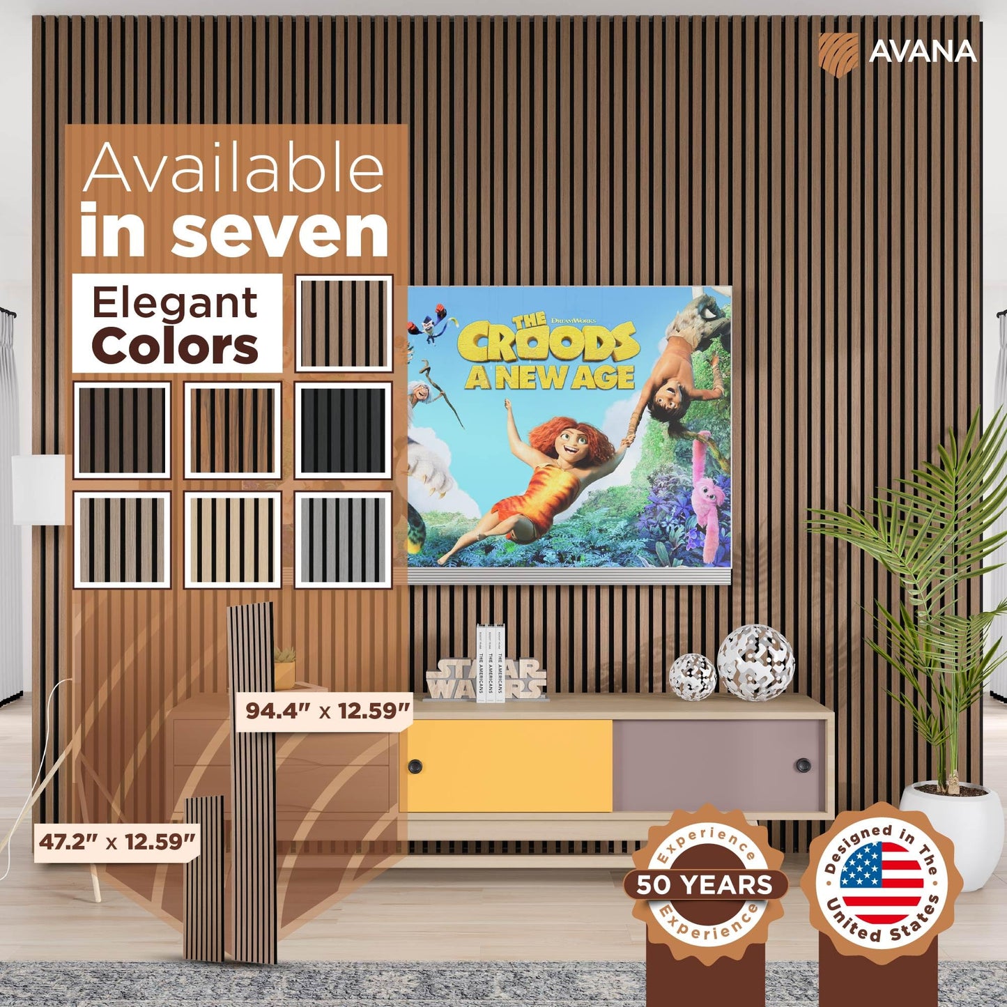 Avana Acoustic Wood Wall Panels – 94.4 x 12.6 Inch Smoke Walnut Acoustic Panels 4 PCs – Wall Panels For Interior Wall Decor For Homes, Offices, Studios – Pleasing Wood Panels For Wall