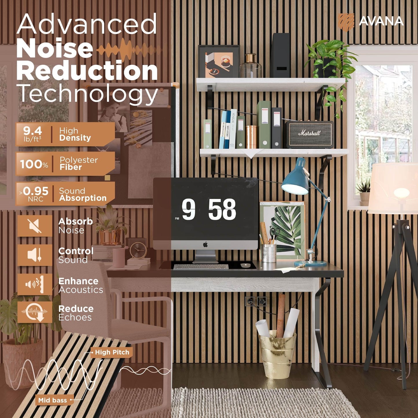 Avana Acoustic Wood Wall Panels – 47.2 X 12.6 Inch White Oak Acoustic Panels 1 PC – Wall Panels For Interior Wall Decor For Homes, Offices, Studios – Modern Sturdy And Durable Wood Panels For Wall
