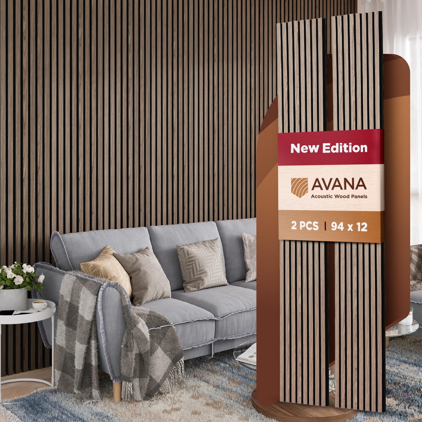 Avana Acoustic Wood Wall Panels – 94.4 x 12.6 Inch Natural Walnut Acoustic Panels 2 PCs – Wall Panels For Interior Wall Decor For Homes, Offices, Studios – Pleasing Decorative Wood Panels For Wall