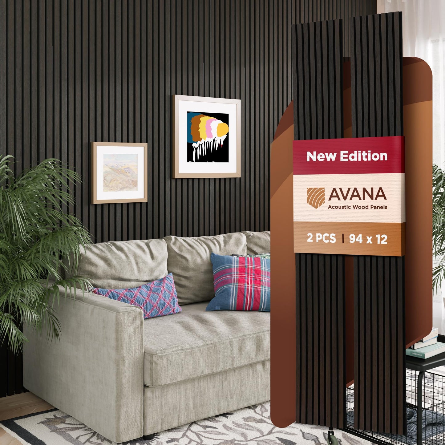 Avana Acoustic Wood Wall Panels – 94.4 X 12.6 Inch Smoke Oak Acoustic Panels 2 PCs – Wall Panels For Interior Wall Decor For Homes, Offices, Studios – Sturdy And Durable Wood Panels For Wall
