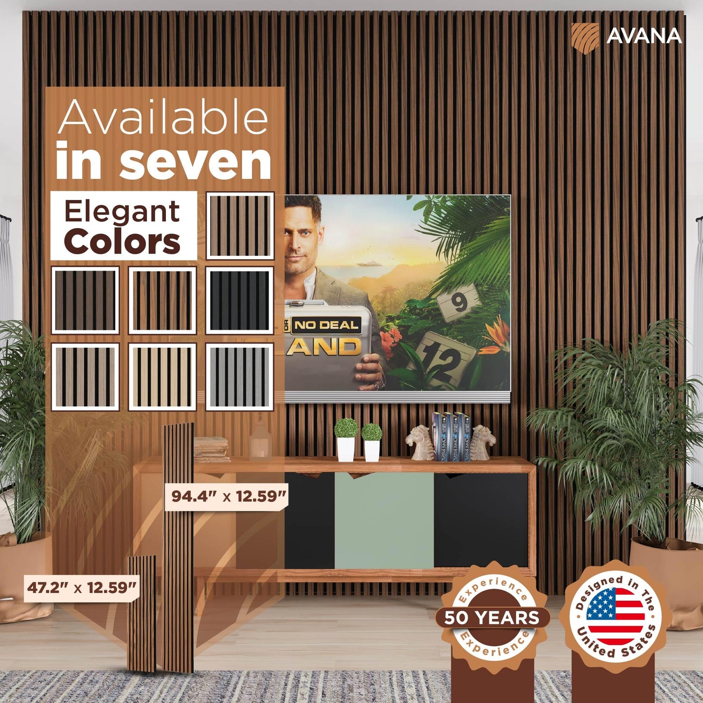 Avana Acoustic Wood Wall Panels – 94.4 x 12.6 Inch Rustic Walnut Acoustic Panels 4 PCs – Wall Panels For Interior Wall Decor For Homes, Offices, Studios – Sturdy and Durable Wood Panels For Wall