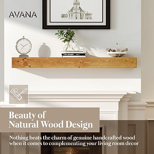 Avana Fireplace Mantel Shelf 48 inches - Natural Mantles for Over Fireplace - Wall Mounted Fireplace Mantels, Handcrafted Wood Mantle Mount, Floating Mantle Shelves - Rustic Natural 48 X 8 X 3 Inch