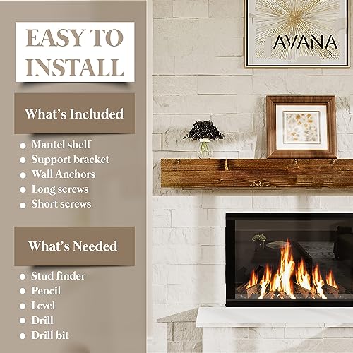 Avana Fireplace Mantle - Natural Fireplace Mantles Wood - Mounted Mantles for Over Fireplace - Handcrafted Fireplace Wood Mantel - Wood Mantels for Fireplace - Fireplace Mantel