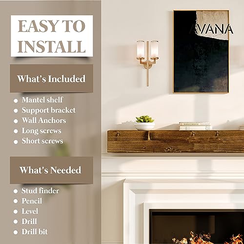 Avana Fireplace Mantle - Natural Fireplace Mantles Wood - Mounted Mantles for Over Fireplace - Handcrafted Fireplace Wood Mantel - Wood Mantels for Fireplace - Fireplace Mantel