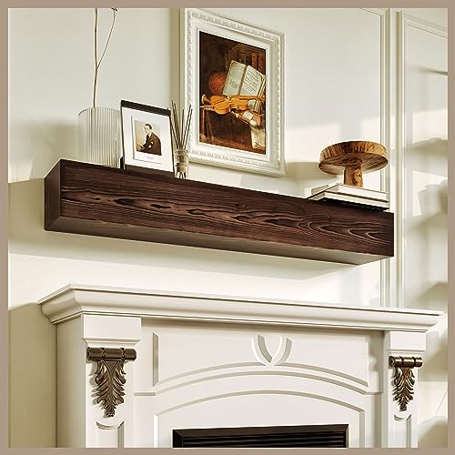 Avana Floating Fireplace Mantel - Natural Wood Mantles for Over Fireplace - Handcrafted Mantel Farmhouse Floating Shelf - Mounted Fireplace Wood Mantle - 48 X 8 X 5 Inch - Rustic Brown