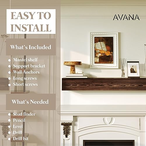 Avana Floating Fireplace Mantel - Natural Wood Mantles for Over Fireplace - Handcrafted Mantel Farmhouse Floating Shelf - Mounted Fireplace Wood Mantle - 48 X 8 X 5 Inch - Rustic Brown