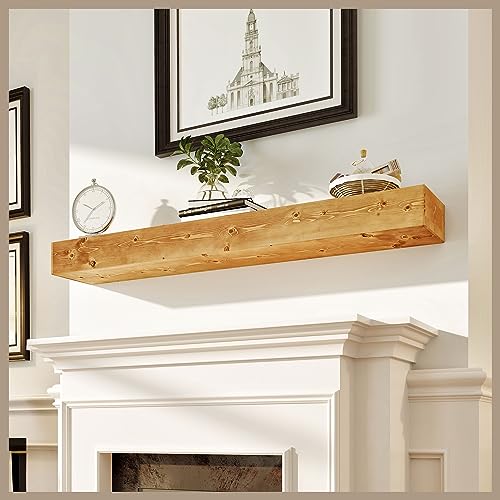 Avana Fireplace Mantel Shelf 48 inches - Natural Mantles for Over Fireplace - Wall Mounted Fireplace Mantels, Handcrafted Wood Mantle Mount, Floating Mantle Shelves - Rustic Natural 48 X 8 X 3 Inch