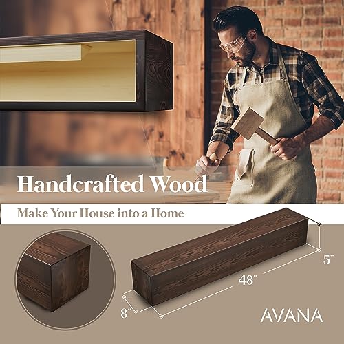 Avana Floating Fireplace Mantel - Natural Wood Mantles for Over Fireplace - Handcrafted Mantel Farmhouse Floating Shelf - Mounted Fireplace Wood Mantle - 48 X 8 X 5 Inch - Rustic Brown