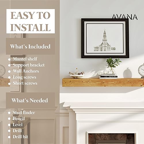 Avana Fireplace Mantel Shelf 48 inches - Natural Mantles for Over Fireplace - Wall Mounted Fireplace Mantels, Handcrafted Wood Mantle Mount, Floating Mantle Shelves - Rustic Natural 48 X 8 X 3 Inch