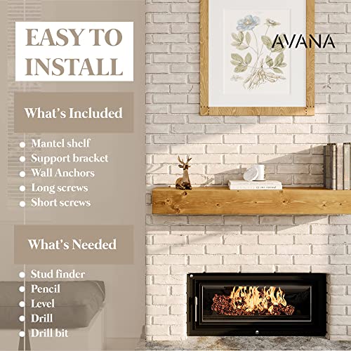 Avana Fireplace Mantle - Natural Fireplace Mantles Wood - Mounted Mantles for Over Fireplace - Handcrafted Fireplace Wood Mantel - Wood Mantels for Fireplace - Fireplace Mantel