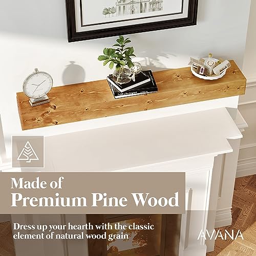 Avana Fireplace Mantel Shelf 48 inches - Natural Mantles for Over Fireplace - Wall Mounted Fireplace Mantels, Handcrafted Wood Mantle Mount, Floating Mantle Shelves - Rustic Natural 48 X 8 X 3 Inch